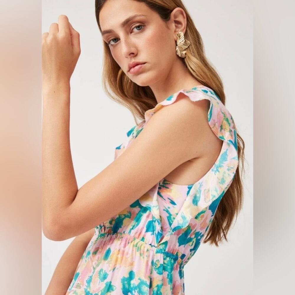 SUNCOO Paris Caya Dress Long Tie Dye Feminine Summer Viscose Ruffle Dress Small
